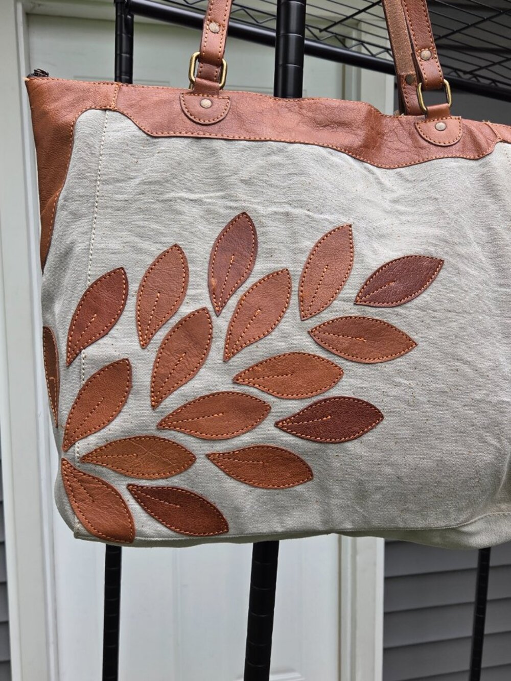 Mona B Leather and Canvas Purse Shoulder Bucket Bag Bohemian